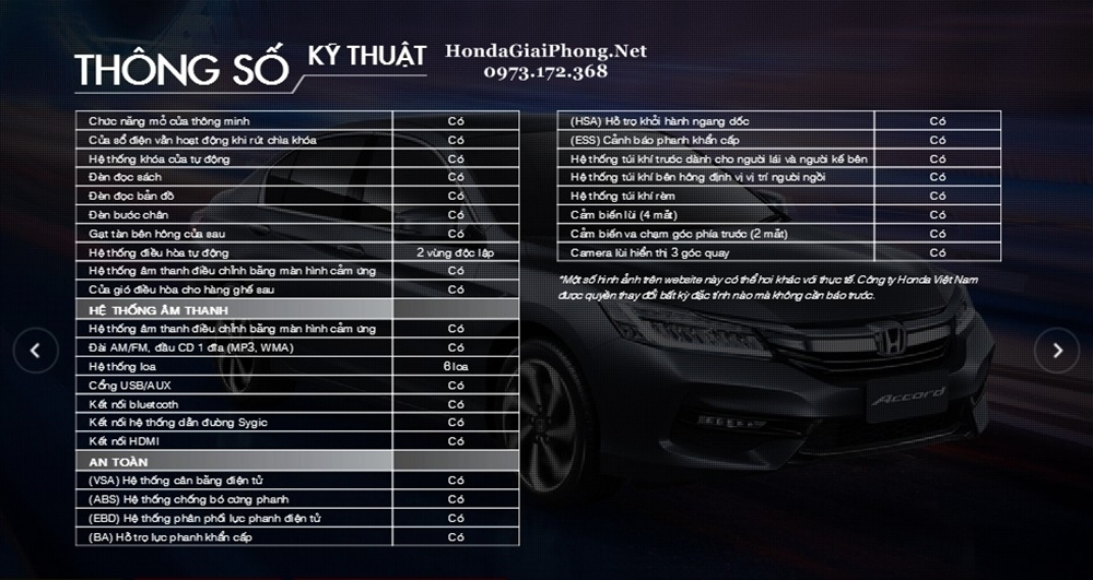 05 Thong so ky thuat xe honda accord 2018 viet nam