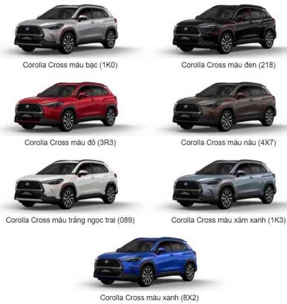 bang mau xe toyota cross 2024